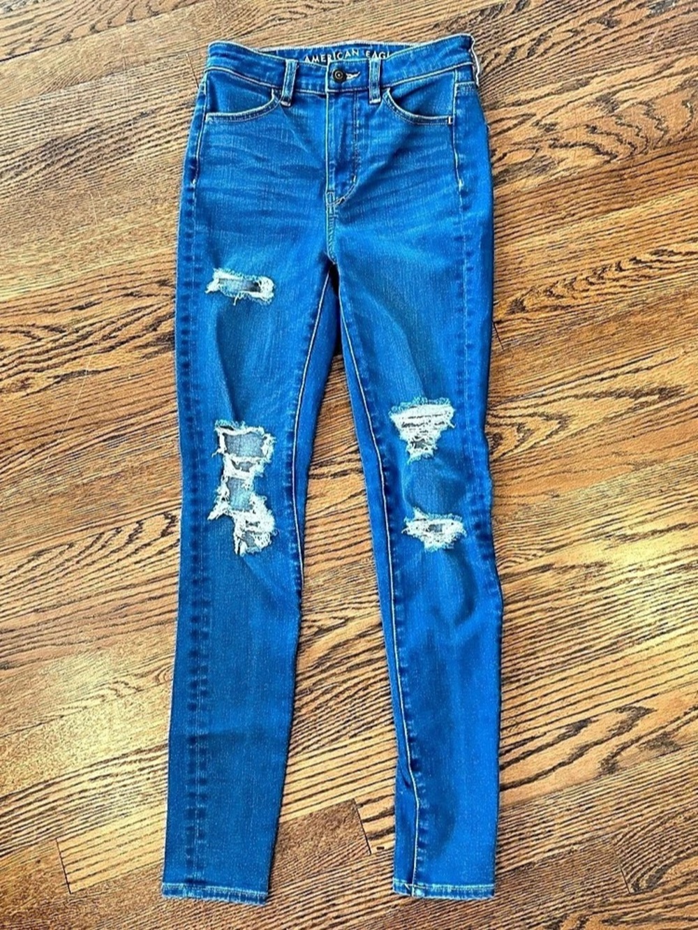 American Eagle AE High-Waisted Ripped Jegging Blue US 0